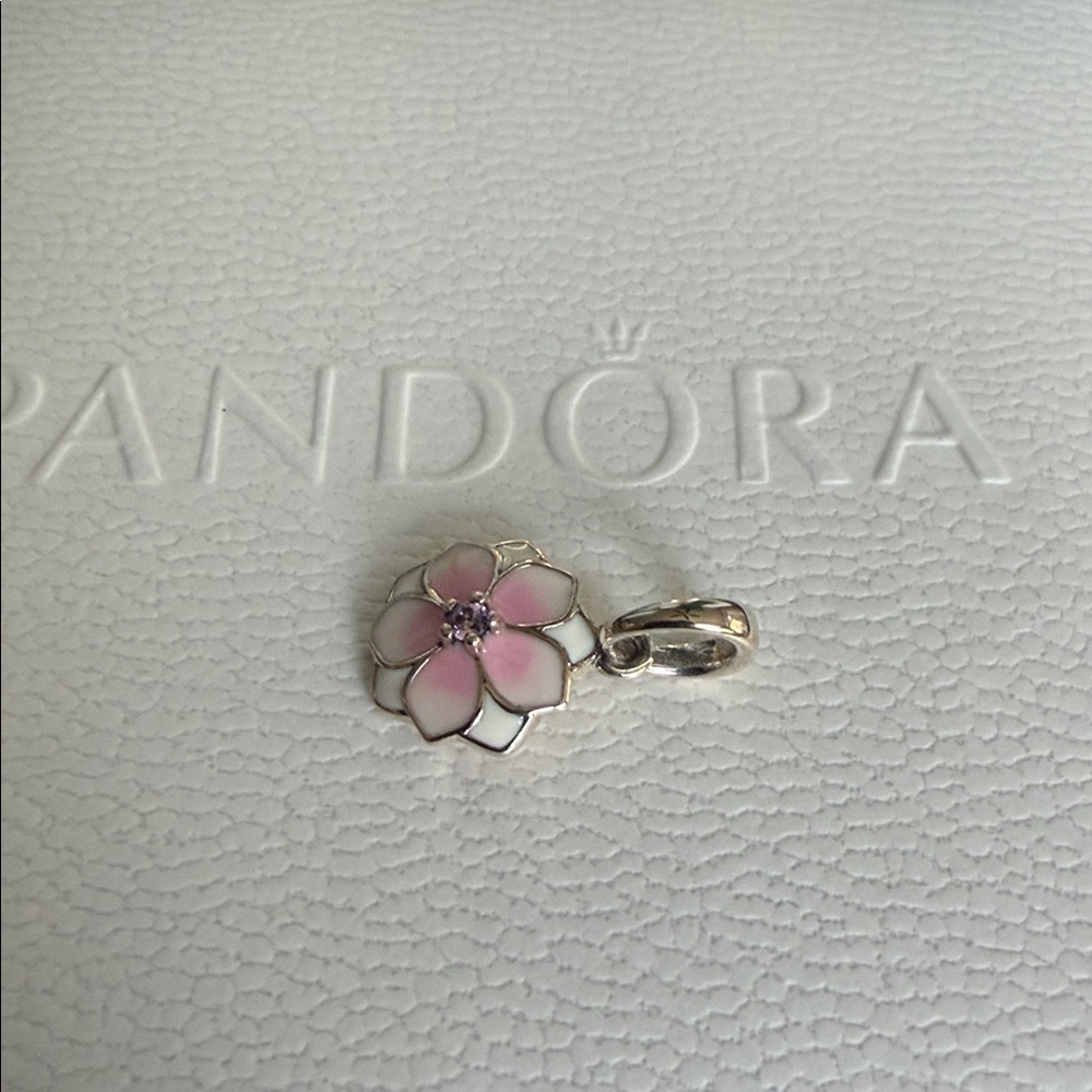 Pandora Silver and Pink Enamel Floral Charm - Picture 2 of 3